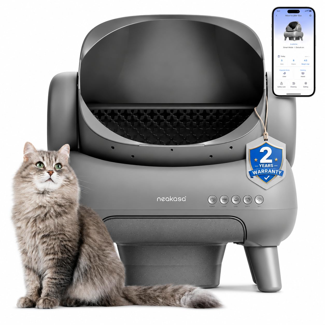Neakasa M1 Plus Open-Top Self-Cleaning Cat Litter Box, 360° Safety Sensors, Advanced Odor & Leak Control,