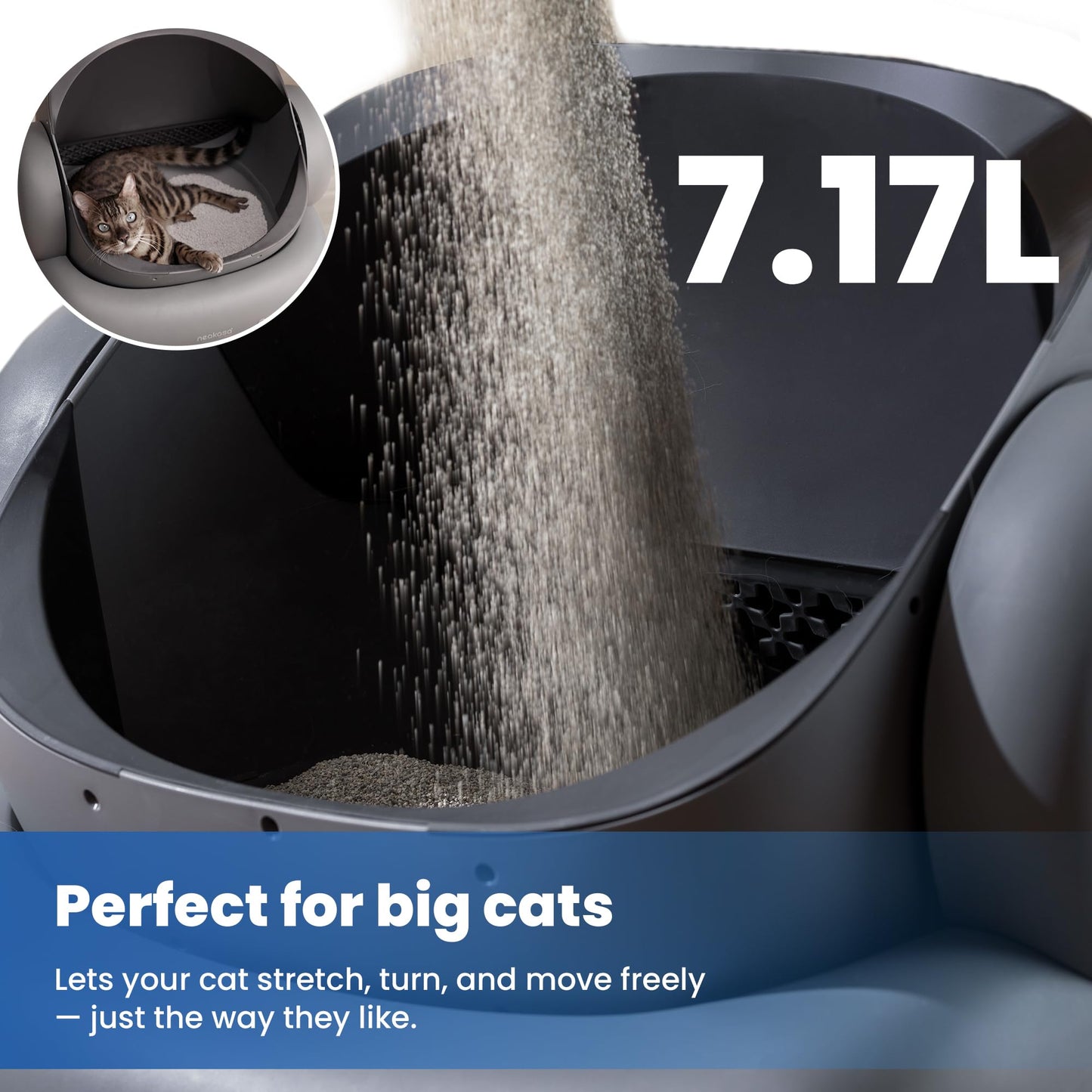 Neakasa M1 Plus Open-Top Self-Cleaning Cat Litter Box, 360° Safety Sensors, Advanced Odor & Leak Control,