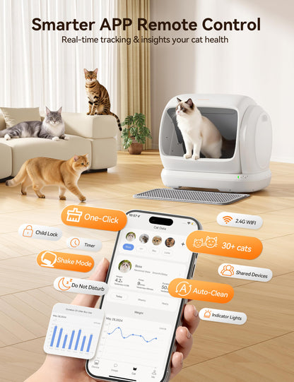 MeoWant Self-Cleaning Cat Litter Box, 106L Extra-Large Space Low